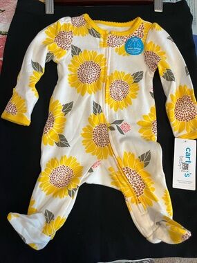Carter's White & Yellow Sunflower One-Piece Footed Pajamas
